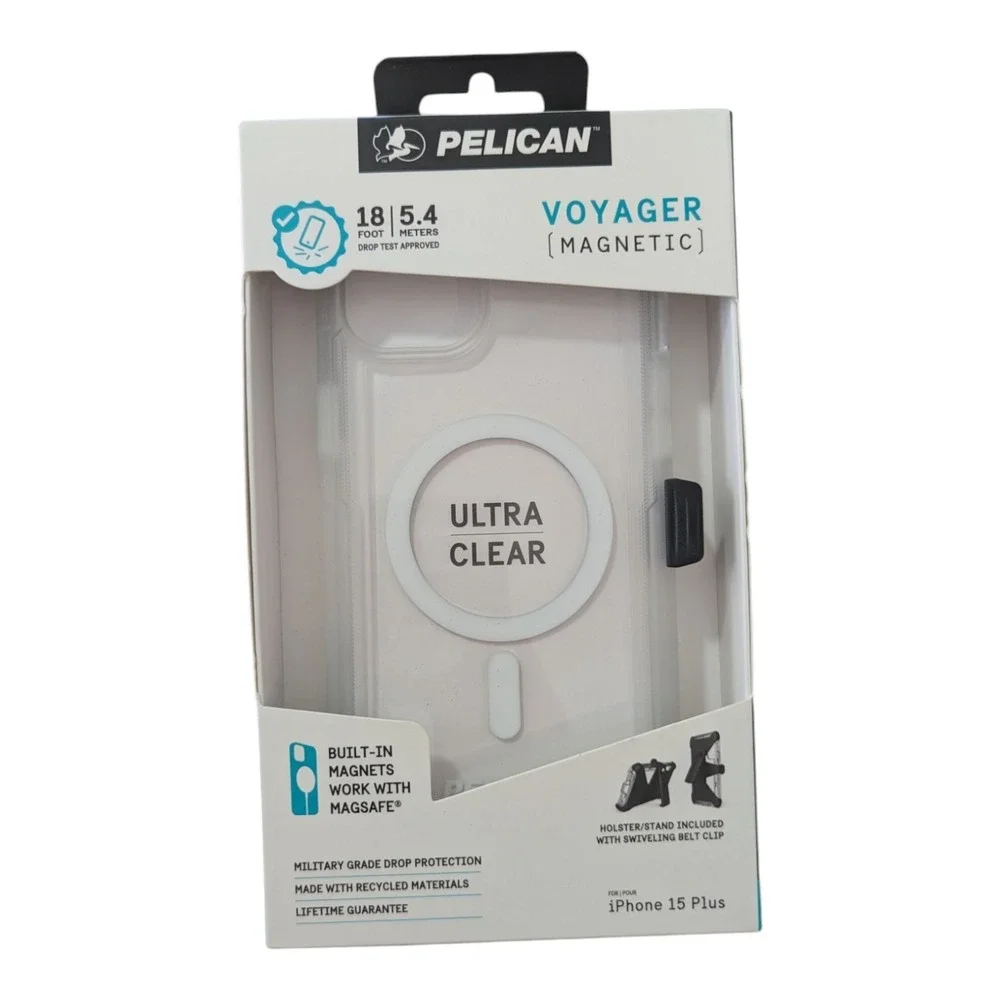 E1. Pelican Voyager Magnetic Case W/ Magsafe & Holster For iPhone 15 Plus -Clear